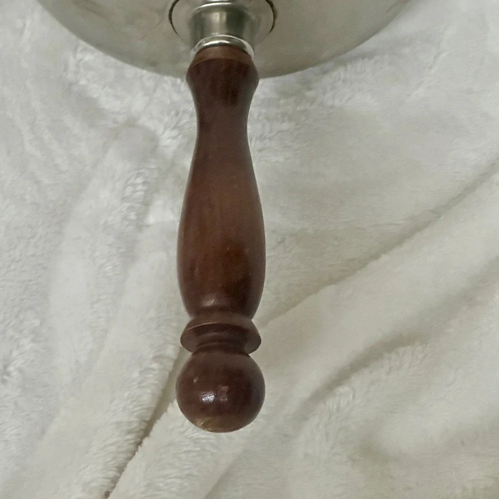 Vintage Mid Century Stainless Steel Fondue Sauce‎ Pot Wood Handle Lid